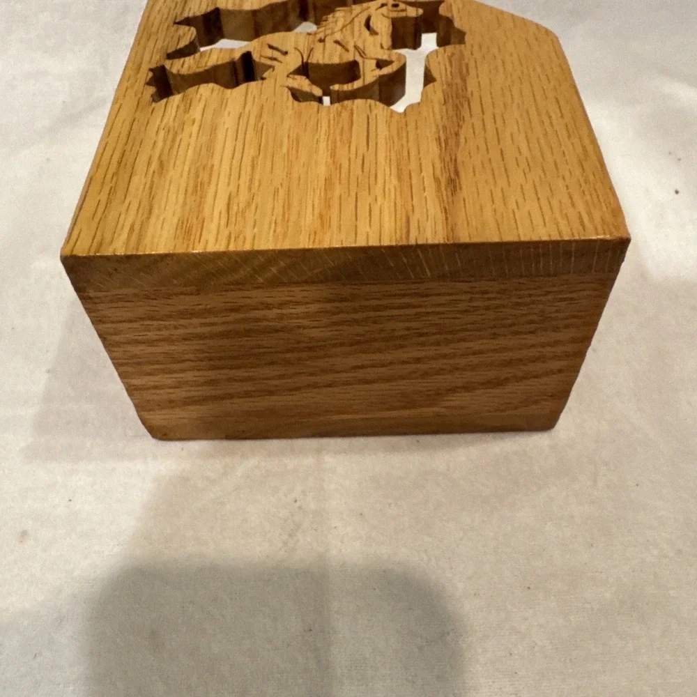Vintage Carved Wood Napkin Holders Galloping Horse Light Oak Cabin Mountain West